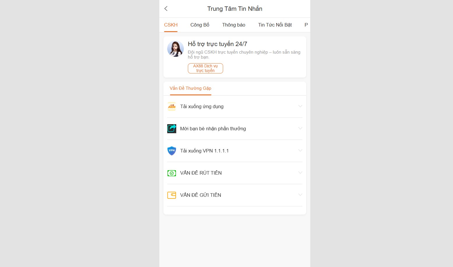 Hướng dẫn tải app ax88 cho thiết bị iOS/ Android 3 Người chơi có thể liên lạc CSKH 247 nếu có vấn đề khi tải app AX88